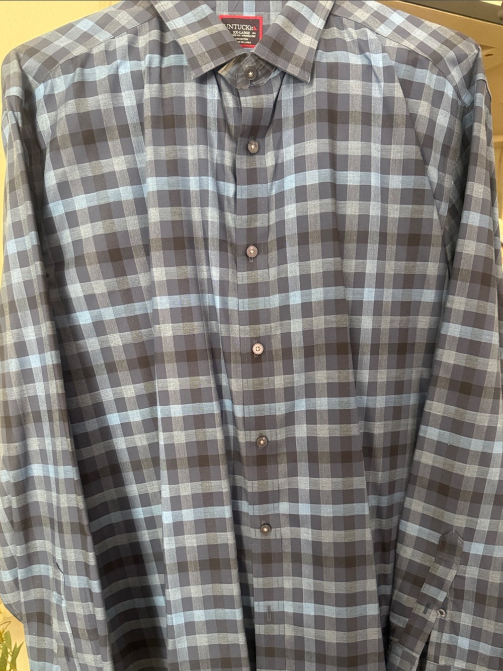 UNTUCKit Men's Gray & Light Blue Check Dress Shirt